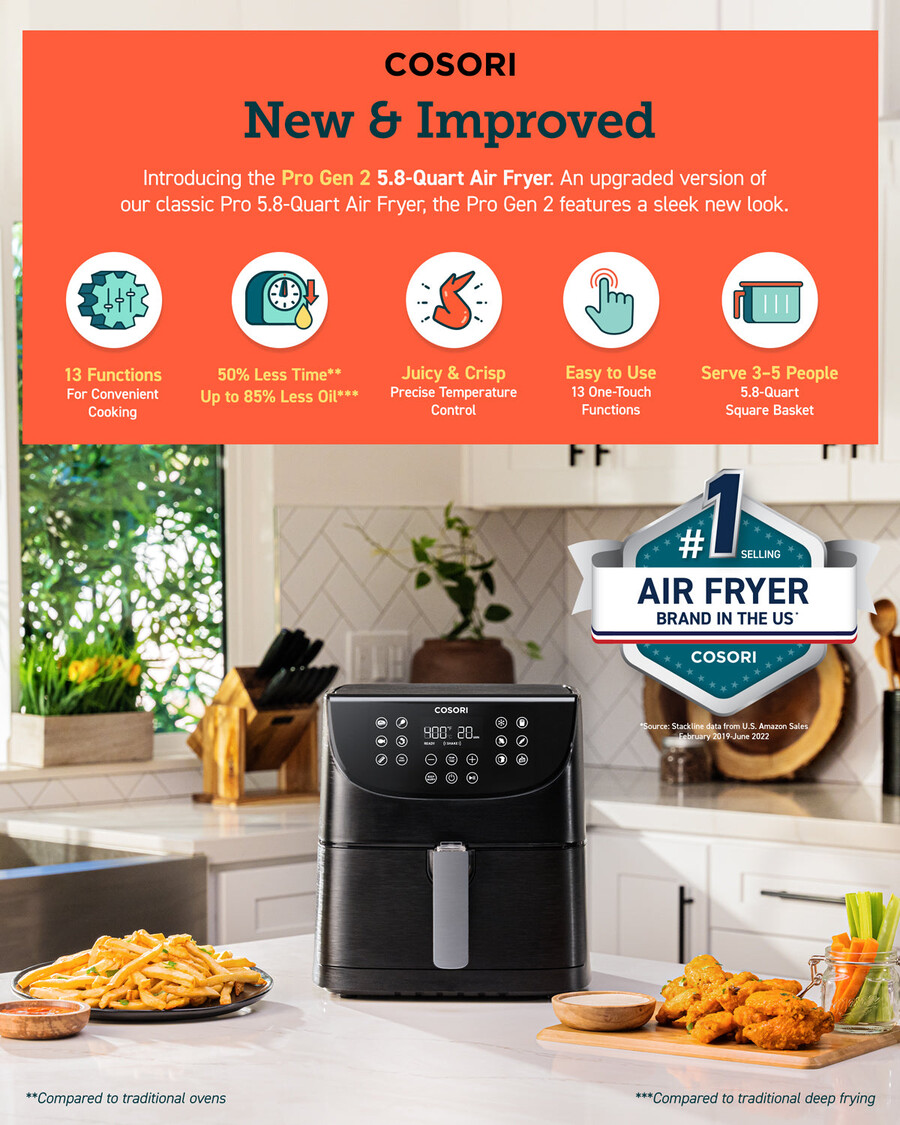 pro gen 2 5.8 qt airfryer - zwart